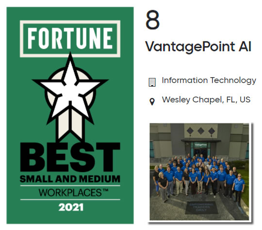 Fortune magazine names Vantagepoint AI #8 of the top 100 small businesses in the U.S.